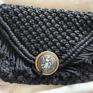 Handmade Black Macrame wristlet and cameo